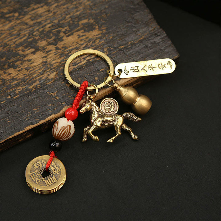 Llavero de riqueza con monedas de los Cinco Emperadores de cobre y latón con Buddha Stones del Año del Caballo - Monedas de los Cinco Emperadores Caballo de la Paz - image 8