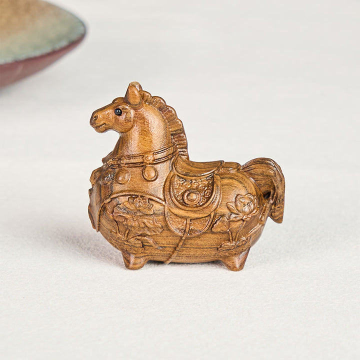 Buddha Stones Mini Año del Caballo Loto Ébano Tilo Madera Sándalo Verde Decoración 5,5*5*3,2cm - image 8