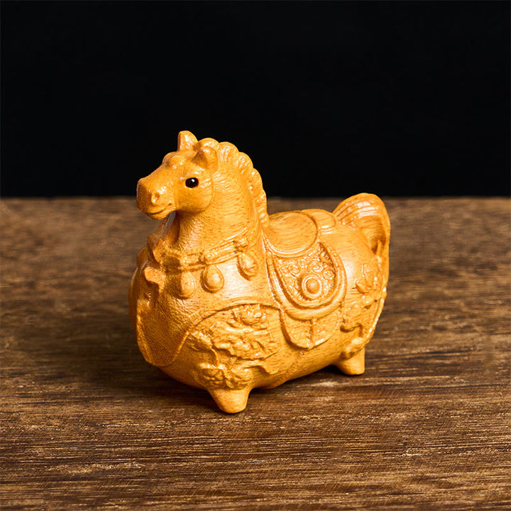 Buddha Stones Mini Año del Caballo Loto Ébano Tilo Madera Sándalo Verde Decoración 5,5*5*3,2cm - Madera de tilo Aproximadamente 5,5*5*3,2 cm - image 0