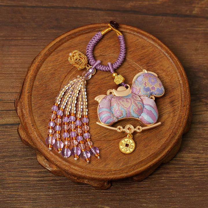 Buddha Stones Llavero de prosperidad con bordado del Año del Caballo - Caballo morado (Tamaño: 10*5 cm) - image 9