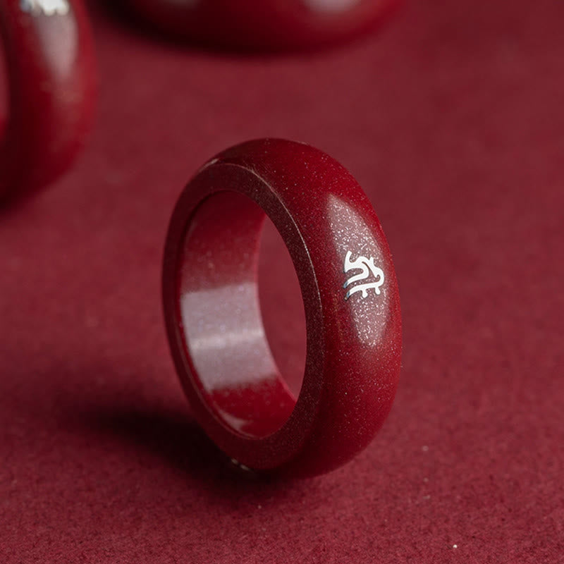 Buddha Stones Anillo de bendición de cinabrio del año del caballo del zodiaco chino - image 0