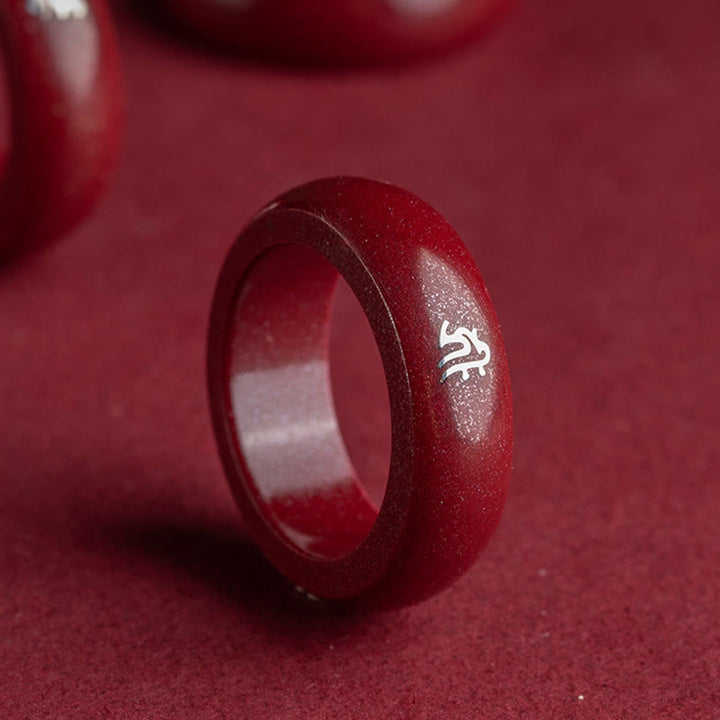 Buddha Stones Anillo de bendición de cinabrio del año del caballo del zodiaco chino - image 0