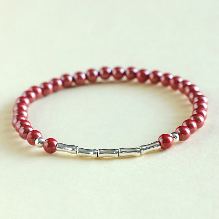 Buddha Stones Pulsera de cinabrio para la calma y la concentración en plata de ley 925 - Cuentas de cinabrio rojo de 4 mm (circunferencia de la muñeca: 14-15 cm) - image 1