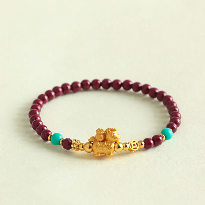 Buddha Stones Pulsera de cinabrio con el personaje Fu del Año del Caballo - Caballo de personaje Fu (circunferencia de la muñeca: 14-15 cm) - image 0