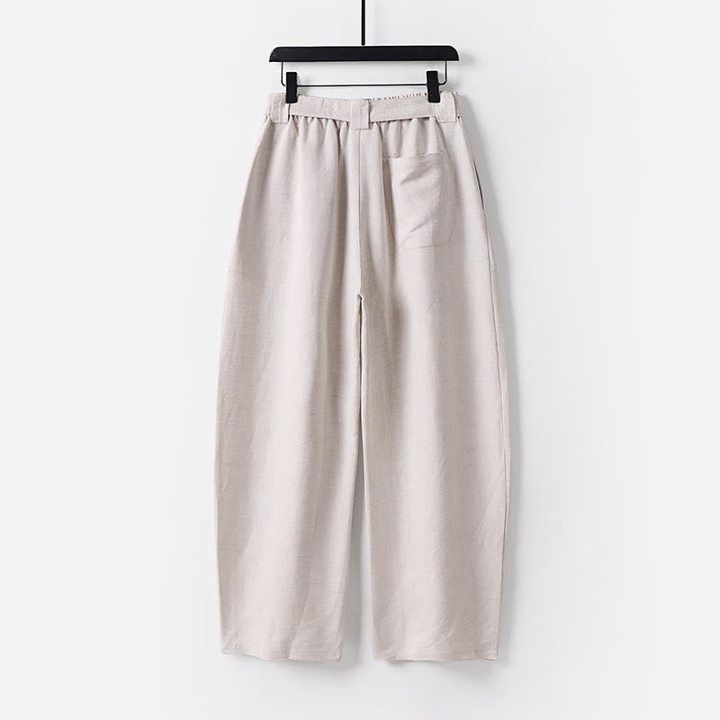 Buddha Stones Pantalones anchos de lino y algodón para hombre, con cintura elástica y cremallera de verano, con bolsillos - image 1