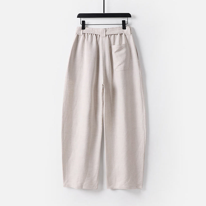 Buddha Stones Pantalones anchos de lino y algodón para hombre, con cintura elástica y cremallera de verano, con bolsillos - image 1