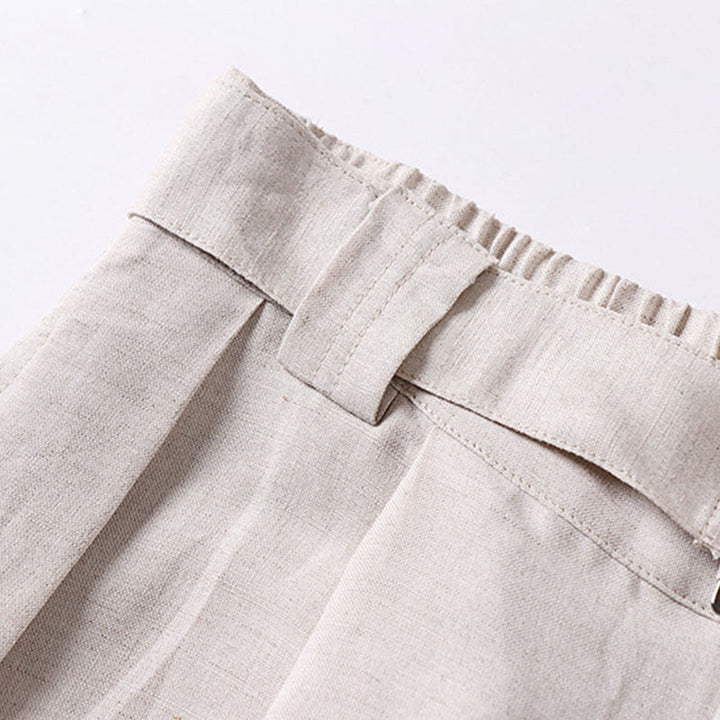 Buddha Stones Pantalones anchos de lino y algodón para hombre, con cintura elástica y cremallera de verano, con bolsillos - image 6