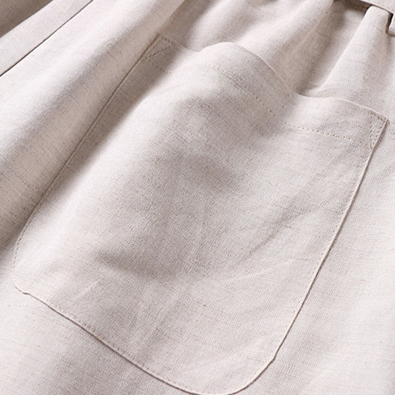 Buddha Stones Pantalones anchos de lino y algodón para hombre, con cintura elástica y cremallera de verano, con bolsillos - image 7