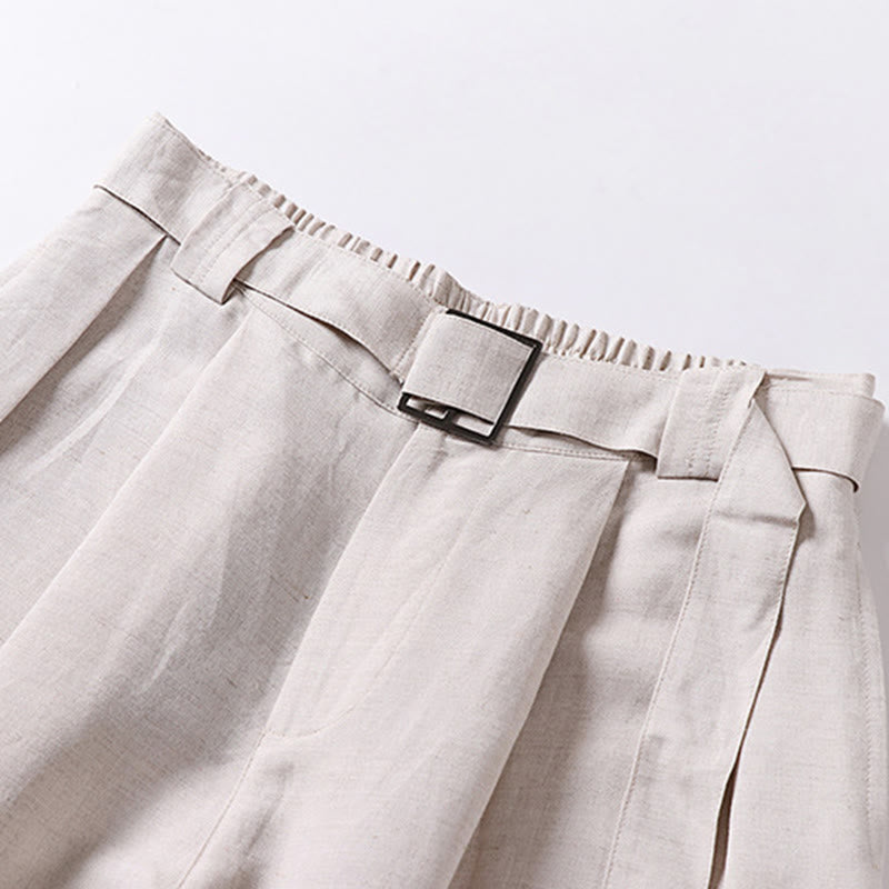 Buddha Stones Pantalones anchos de lino y algodón para hombre, con cintura elástica y cremallera de verano, con bolsillos - image 2