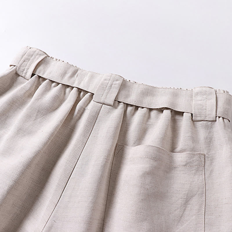 Buddha Stones Pantalones anchos de lino y algodón para hombre, con cintura elástica y cremallera de verano, con bolsillos - image 5