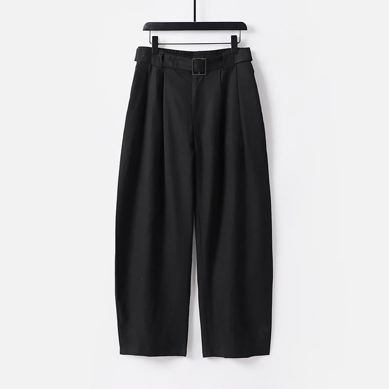 Buddha Stones Pantalones anchos de lino y algodón para hombre, con cintura elástica y cremallera de verano, con bolsillos - Negro - US/UK/AU54, EU64 (9XL) - image 9