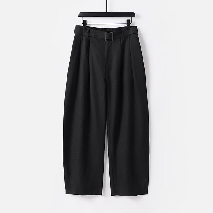 Buddha Stones Pantalones anchos de lino y algodón para hombre, con cintura elástica y cremallera de verano, con bolsillos - Negro - US/UK/AU54, EU64 (9XL) - image 9