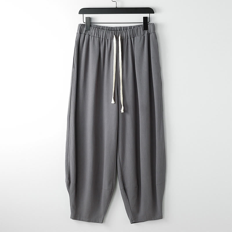Buddha Stones Pantalones harén de verano para hombre, de color liso, con cordón ajustable y bolsillos hasta el tobillo - Gris - US/UK/AU54, EU64 (9XL) - image 0