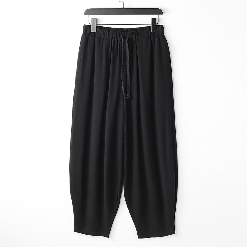 Buddha Stones Pantalones harén de verano para hombre, de color liso, con cordón ajustable y bolsillos hasta el tobillo - Negro - US/UK/AU54, EU64 (9XL) - image 1