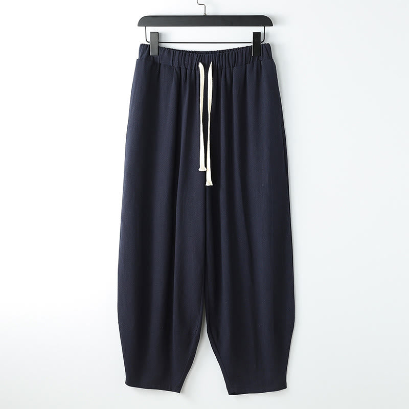 Buddha Stones Pantalones harén de verano para hombre, de color liso, con cordón ajustable y bolsillos hasta el tobillo - Azul medianoche - US/UK/AU54, EU64 (9XL) - image 2