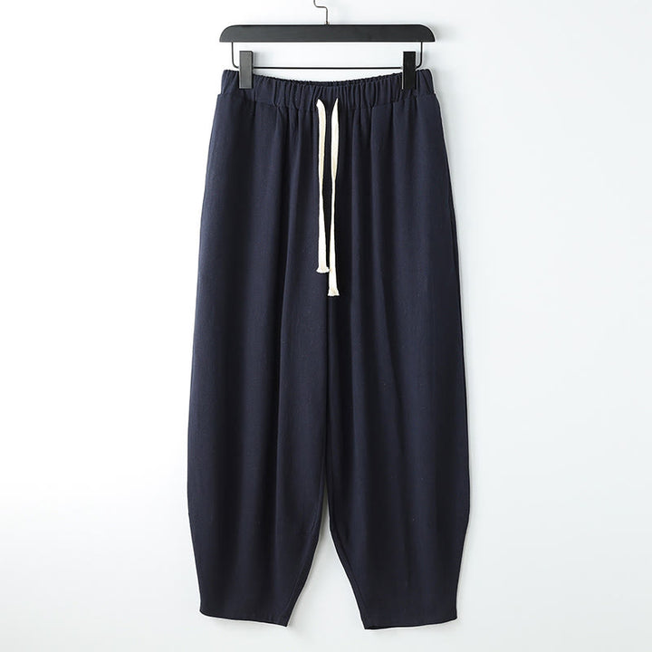 Buddha Stones Pantalones harén de verano para hombre, de color liso, con cordón ajustable y bolsillos hasta el tobillo - Azul medianoche - US/UK/AU54, EU64 (9XL) - image 2