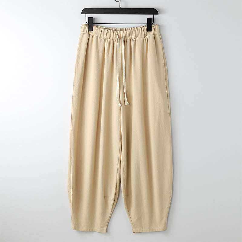 Buddha Stones Pantalones harén de verano para hombre, de color liso, con cordón ajustable y bolsillos hasta el tobillo - Caqui - US/UK/AU54, EU64 (9XL) - image 3