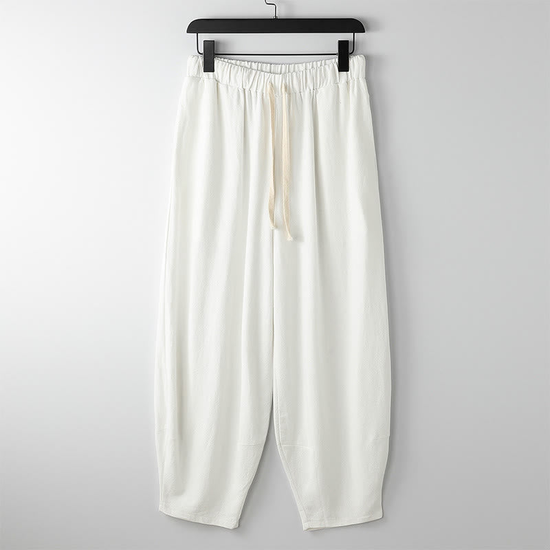 Buddha Stones Pantalones harén de verano para hombre, de color liso, con cordón ajustable y bolsillos hasta el tobillo - Blanco - US/UK/AU54, EU64 (9XL) - image 4