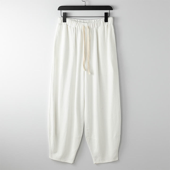 Buddha Stones Pantalones harén de verano para hombre, de color liso, con cordón ajustable y bolsillos hasta el tobillo - Blanco - US/UK/AU54, EU64 (9XL) - image 4