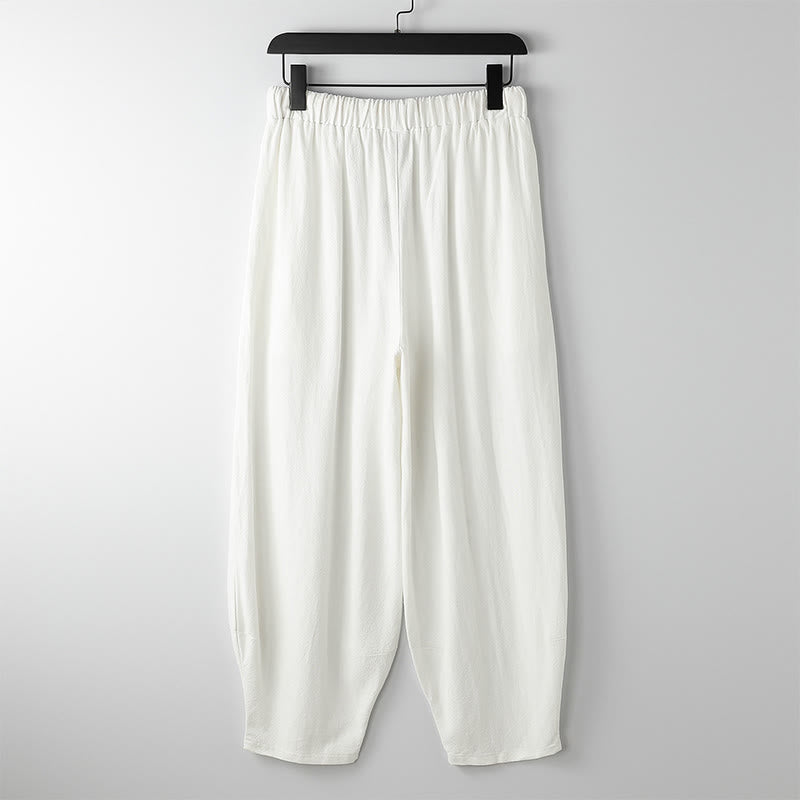 Buddha Stones Pantalones harén de verano para hombre, de color liso, con cordón ajustable y bolsillos hasta el tobillo - image 5
