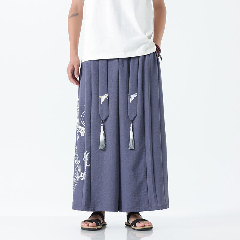 Buddha Stones Pantalones anchos de algodón con diseño de dragón de verano y cordón ajustable hasta el tobillo para hombre con bolsillos - Azul acero claro - US/UK/AU42, EU52 (3XL) - image 24