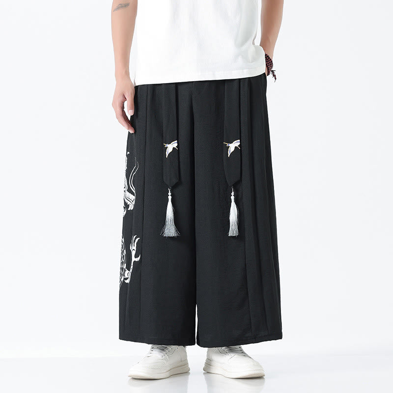 Buddha Stones Pantalones anchos de algodón con diseño de dragón de verano y cordón ajustable hasta el tobillo para hombre con bolsillos - Negro - US/UK/AU42, EU52 (3XL) - image 8