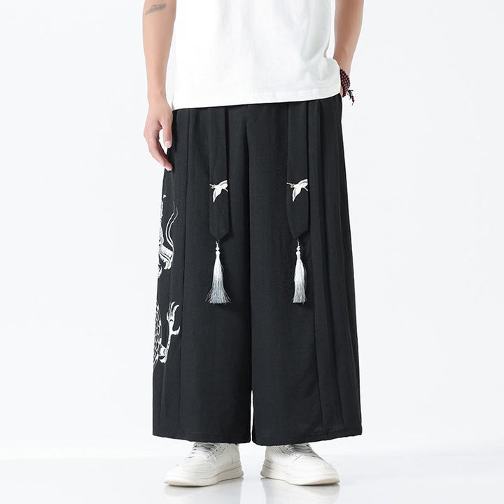 Buddha Stones Pantalones anchos de algodón con diseño de dragón de verano y cordón ajustable hasta el tobillo para hombre con bolsillos - Negro - US/UK/AU42, EU52 (3XL) - image 8