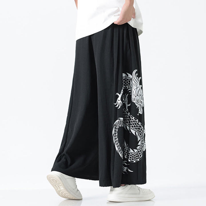 Buddha Stones Pantalones anchos de algodón con diseño de dragón de verano y cordón ajustable hasta el tobillo para hombre con bolsillos - image 12