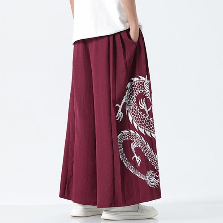 Buddha Stones Pantalones anchos de algodón con diseño de dragón de verano y cordón ajustable hasta el tobillo para hombre con bolsillos - image 18