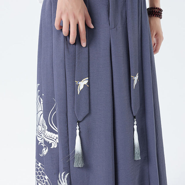 Buddha Stones Pantalones anchos de algodón con diseño de dragón de verano y cordón ajustable hasta el tobillo para hombre con bolsillos - image 33