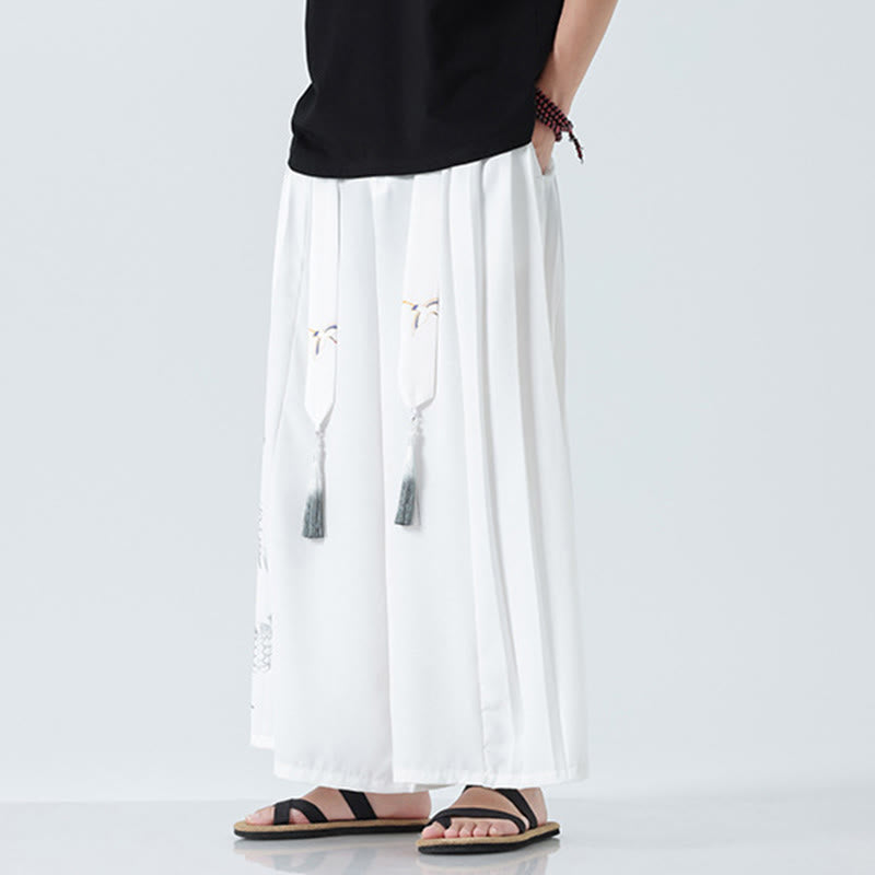 Buddha Stones Pantalones anchos de algodón con diseño de dragón de verano y cordón ajustable hasta el tobillo para hombre con bolsillos - image 38