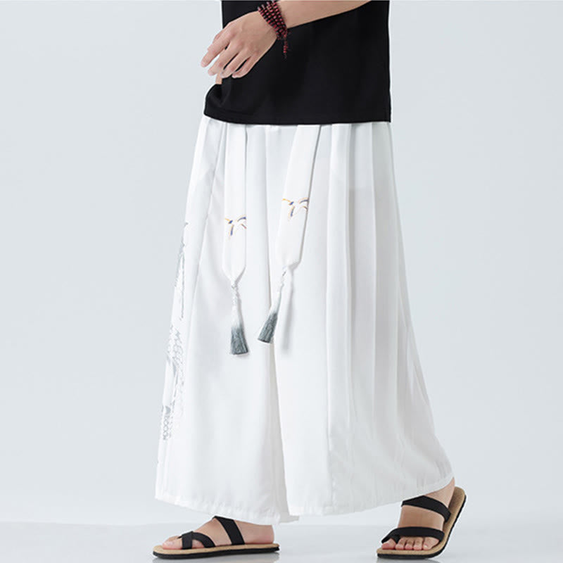 Buddha Stones Pantalones anchos de algodón con diseño de dragón de verano y cordón ajustable hasta el tobillo para hombre con bolsillos - image 39