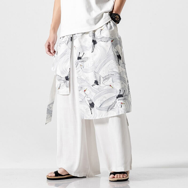 Buddha Stones Pantalones anchos de algodón con diseño de grúa voladora de verano para hombre con bolsillos - Blanco - US/UK/AU46, EU56 (5XL) - image 38