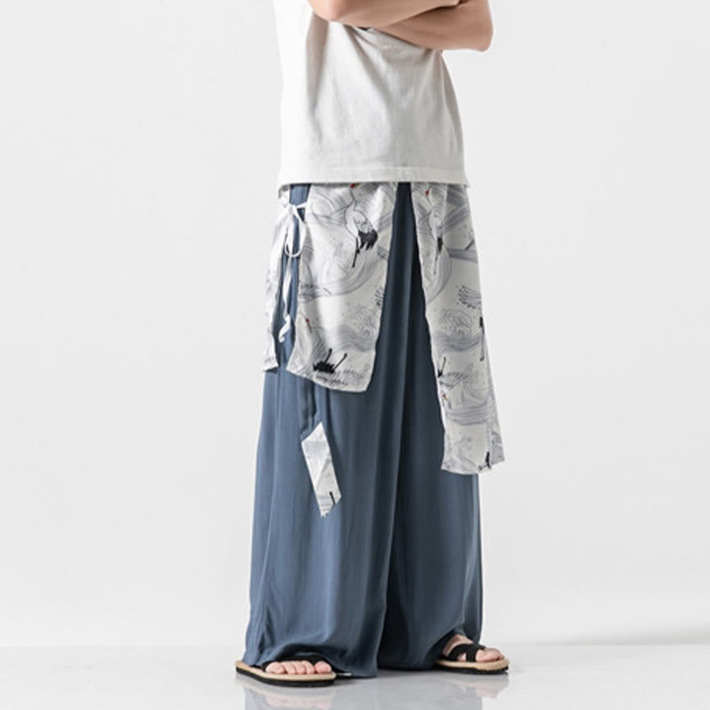 Buddha Stones Pantalones anchos de algodón con diseño de grúa voladora de verano para hombre con bolsillos - image 19