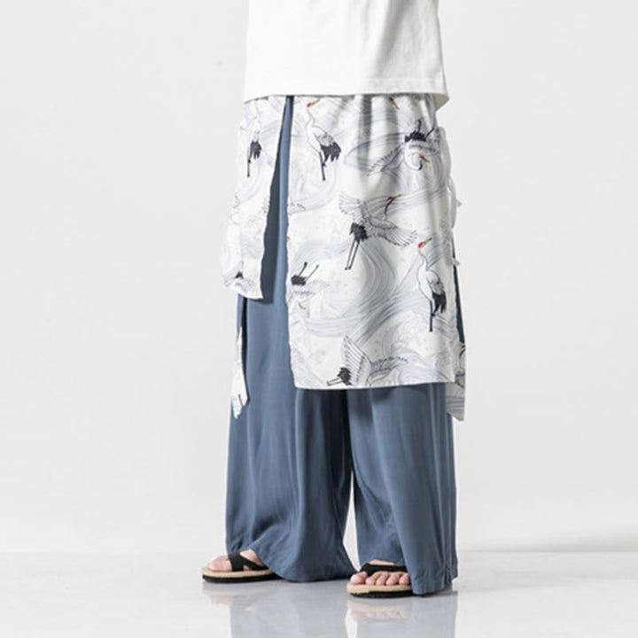 Buddha Stones Pantalones anchos de algodón con diseño de grúa voladora de verano para hombre con bolsillos - image 20