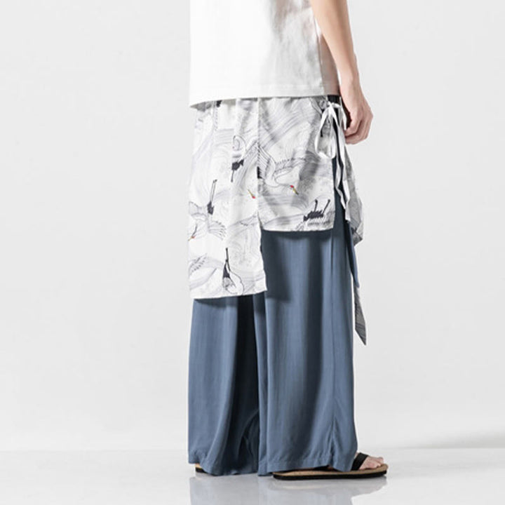 Buddha Stones Pantalones anchos de algodón con diseño de grúa voladora de verano para hombre con bolsillos - image 15