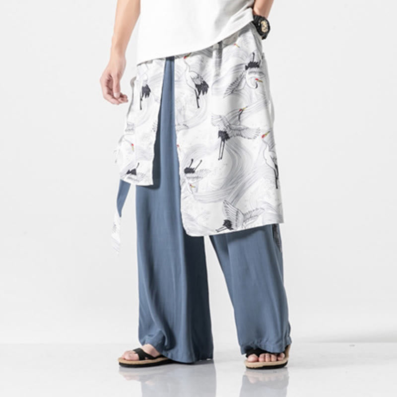Buddha Stones Pantalones anchos de algodón con diseño de grúa voladora de verano para hombre con bolsillos - image 18