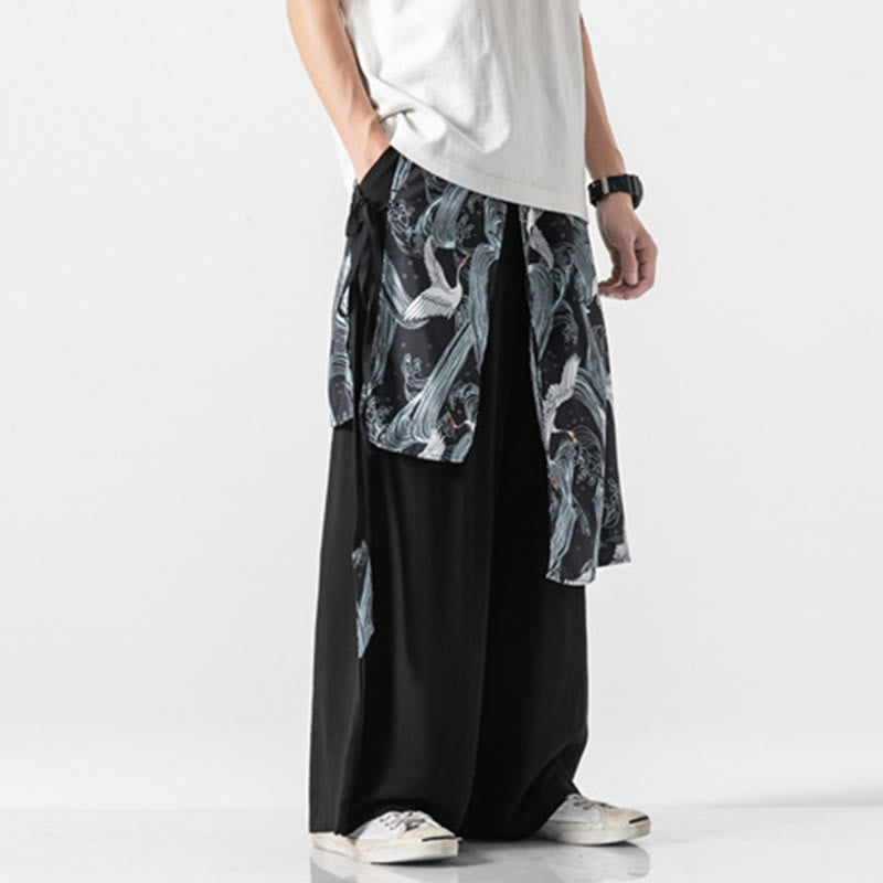 Buddha Stones Pantalones anchos de algodón con diseño de grúa voladora de verano para hombre con bolsillos - image 33
