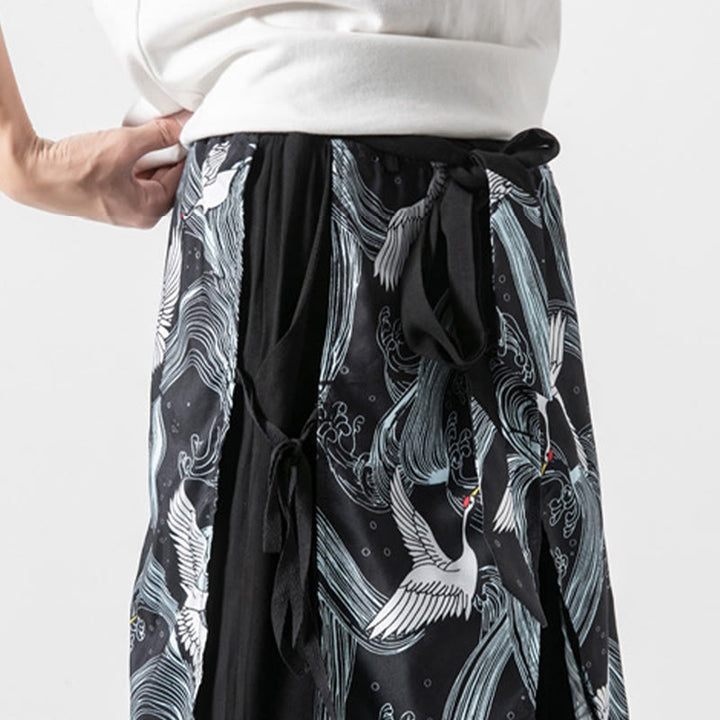 Buddha Stones Pantalones anchos de algodón con diseño de grúa voladora de verano para hombre con bolsillos - image 35