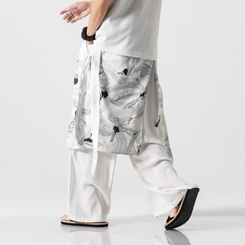 Buddha Stones Pantalones anchos de algodón con diseño de grúa voladora de verano para hombre con bolsillos - image 43