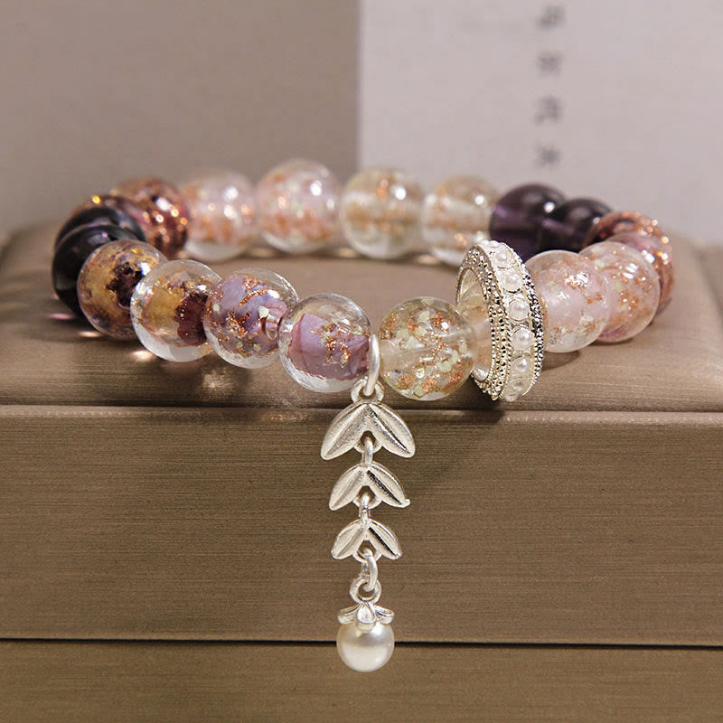 Buddha Stones Pulsera con dije de oreja de trigo y cuentas de vidrio de Liuli - 14-16 cm - image 0