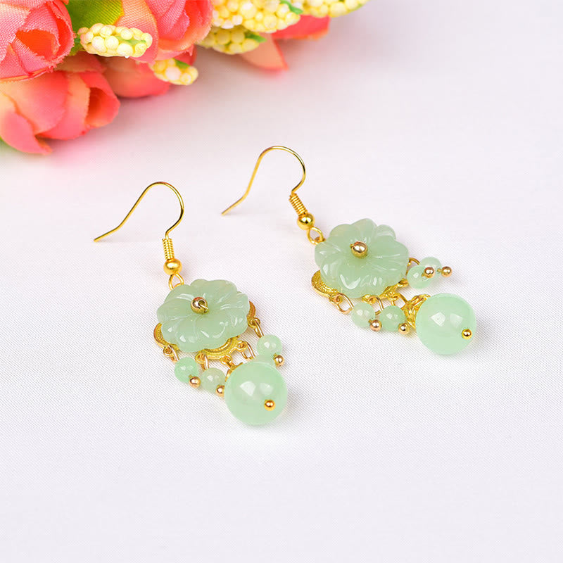 Buddha Stones Pendientes colgantes de cristal Liuli con flores verdes y rosas - image 2