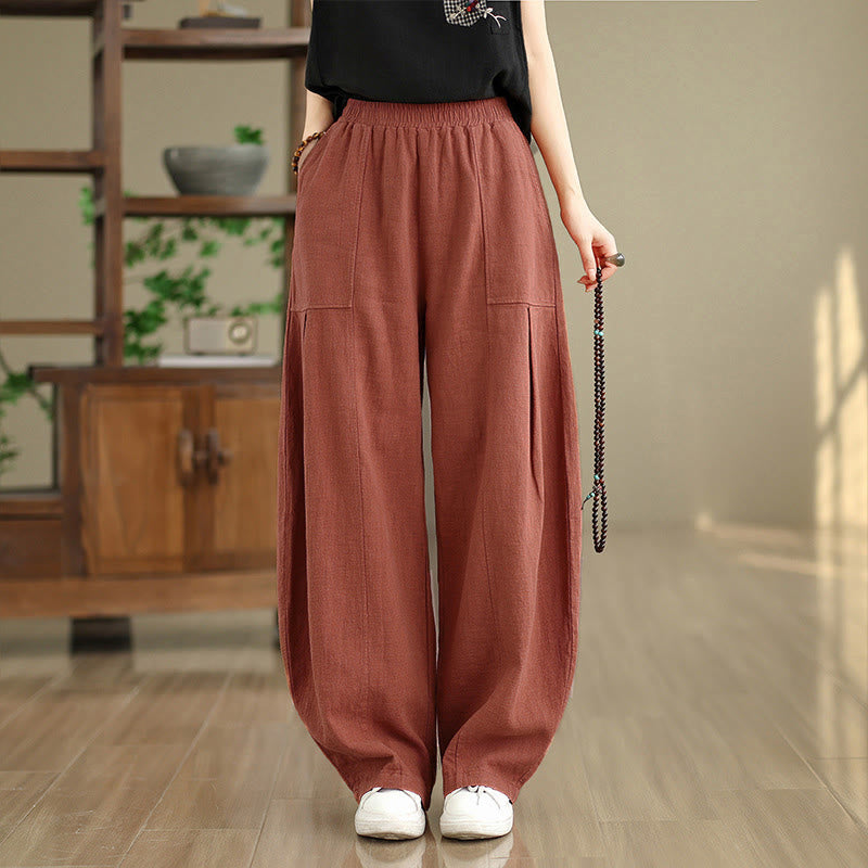 Buddha Stones Pantalones rectos de lino y algodón de color liso para mujer con bolsillos - Salmón claro - US8-10，UK/AU12-14，EU40-42 (2XL) - image 7