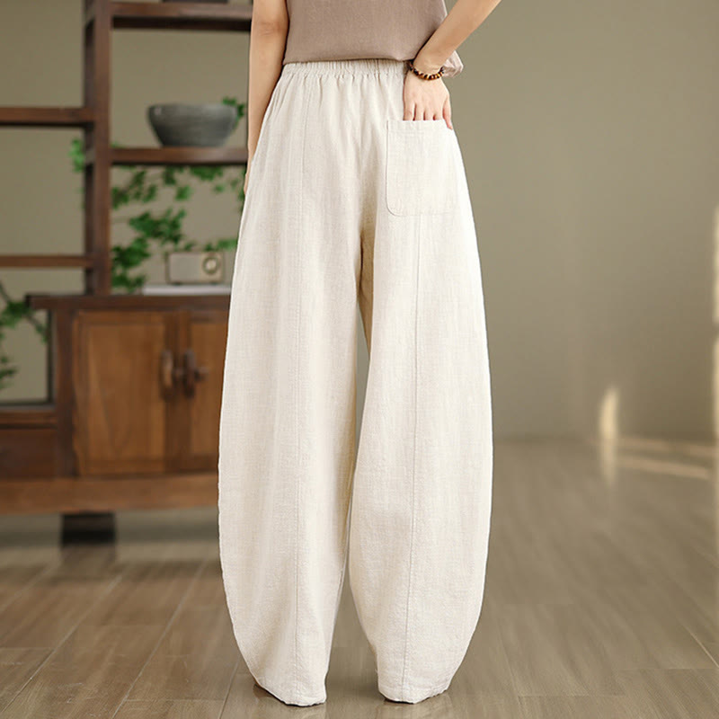 Buddha Stones Pantalones rectos de lino y algodón de color liso para mujer con bolsillos - image 4
