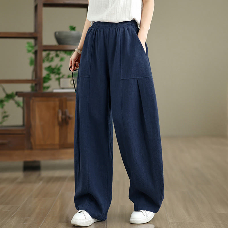 Buddha Stones Pantalones rectos de lino y algodón de color liso para mujer con bolsillos - image 16