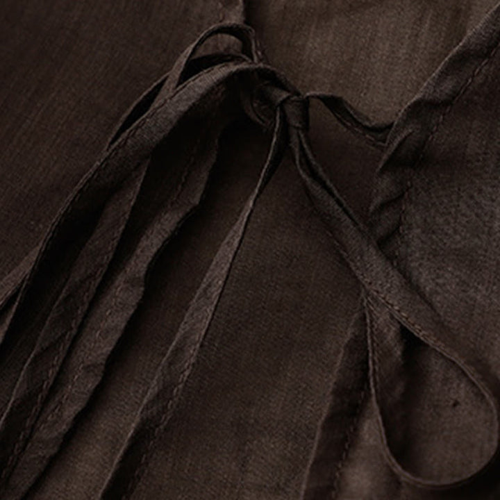 Buddha Stones Kimono de verano liso de manga larga con cordones y abertura frontal para mujer - image 16