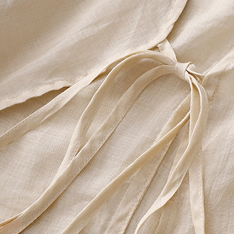 Buddha Stones Kimono de verano liso de manga larga con cordones y abertura frontal para mujer - image 9