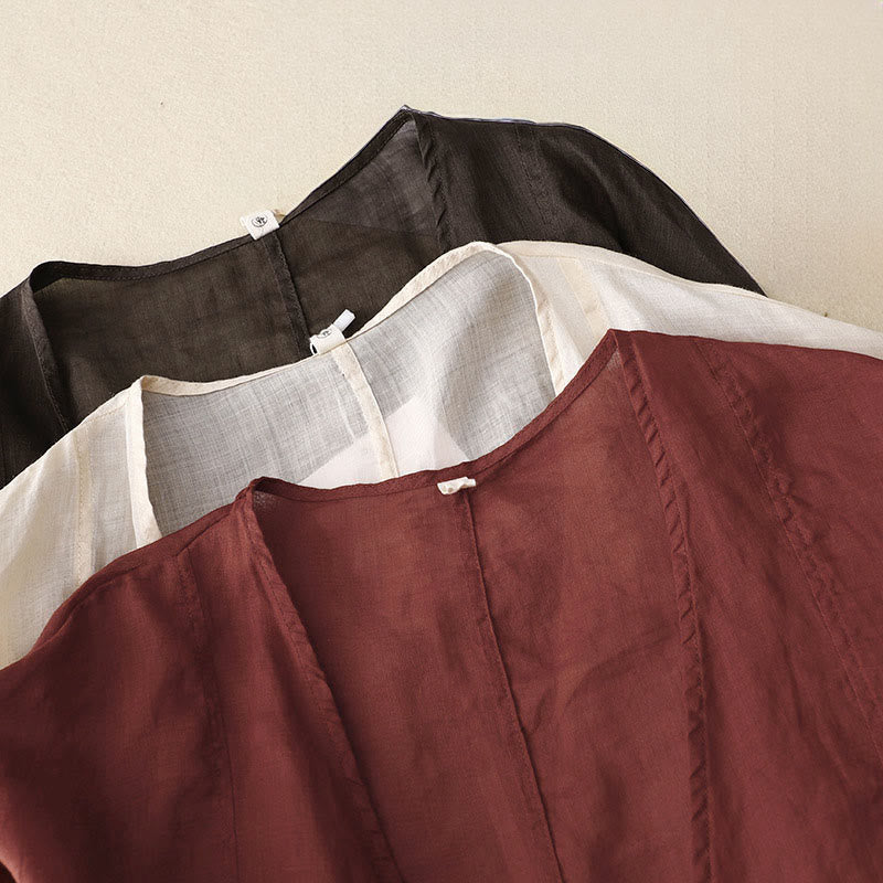 Buddha Stones Kimono de verano liso de manga larga con cordones y abertura frontal para mujer - image 19