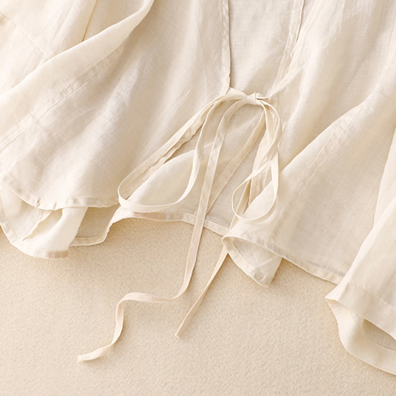 Buddha Stones Kimono de verano liso de manga larga con cordones y abertura frontal para mujer - image 8