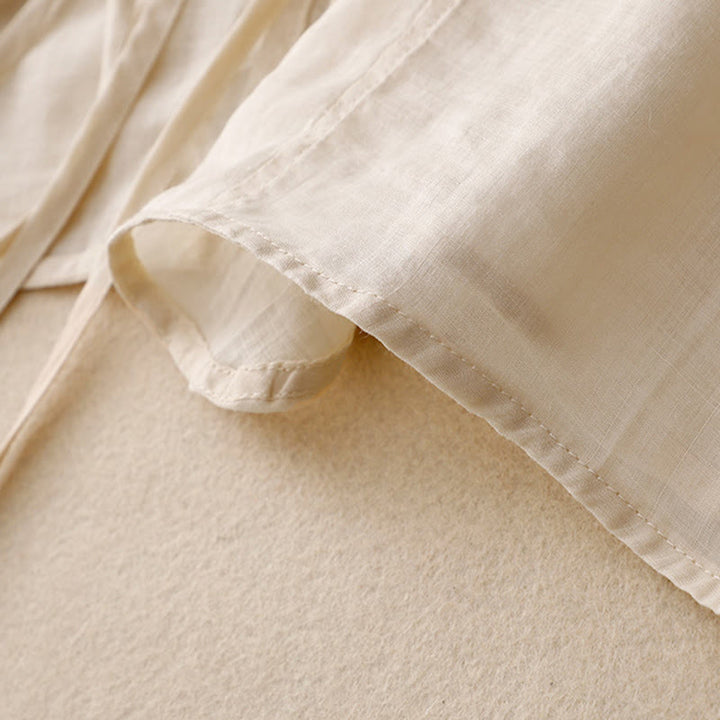 Buddha Stones Kimono de verano liso de manga larga con cordones y abertura frontal para mujer - image 10